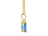 9x7mm Emerald Cut Blue Topaz with Diamond Accent 14k Yellow Gold Pendant With Chain