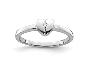 Sterling Silver Polished and Satin Cubic Zirconia Heart Children's Ring