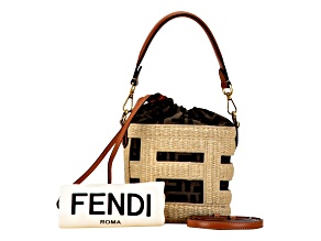 Fendi Step Out Straw and Canvas Medium Shoulder Bucket Bag