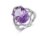 Concave Cut Oval Amethyst with White Topaz Accents Sterling Silver Ring, 8.26ctw