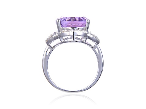 Concave Cut Oval Amethyst with White Topaz Accents Sterling Silver Ring, 8.26ctw