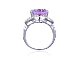 Concave Cut Oval Amethyst with White Topaz Accents Sterling Silver Ring, 8.26ctw