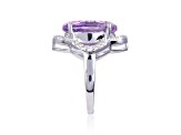 Concave Cut Oval Amethyst with White Topaz Accents Sterling Silver Ring, 8.26ctw