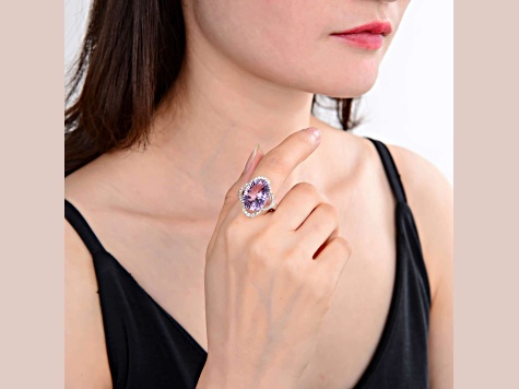 Concave Cut Oval Amethyst with White Topaz Accents Sterling Silver Ring, 8.26ctw