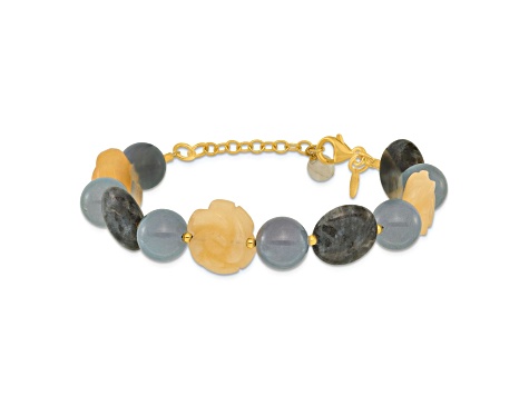 14K Yellow Gold Over Sterling Silver Agate, Labradorite, Jade 1-inch Extension Bracelet