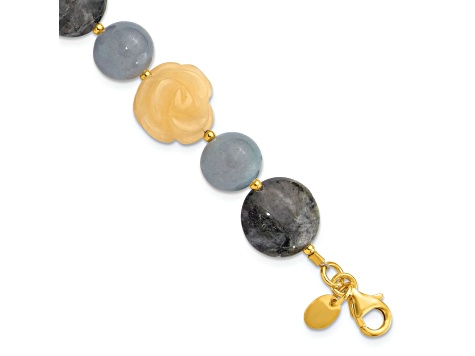 14K Yellow Gold Over Sterling Silver Agate, Labradorite, Jade 1-inch Extension Bracelet