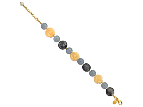 14K Yellow Gold Over Sterling Silver Agate, Labradorite, Jade 1-inch Extension Bracelet