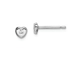 Rhodium Over 14k White Gold Cubic Zirconia Heart Post Earrings