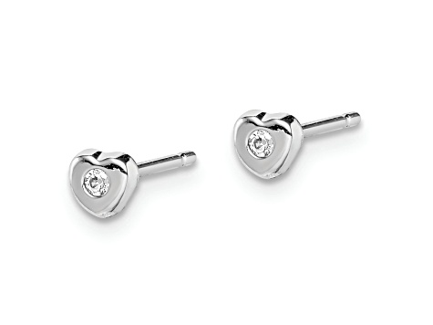 Rhodium Over 14k White Gold Cubic Zirconia Heart Post Earrings