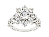 White Lab-Grown Diamond 14k White Gold Flower Ring 4.00ctw