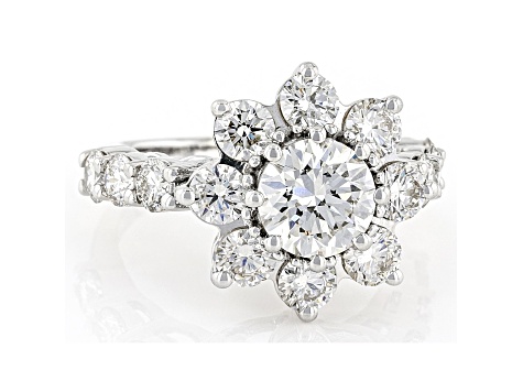 White Lab-Grown Diamond 14k White Gold Flower Ring 4.00ctw