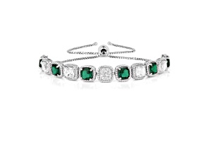 Green Lab-Created Emerald and Lab-Created White Sapphire Cushion Cut Bolo Tennis Bracelet