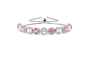 Pink and White Sapphire Cushion Cut Silver Bolo Tennis Bracelet
