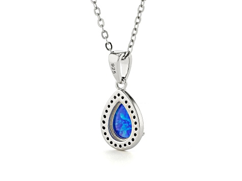 Teardrop Shape Lab Created Blue Opal with Cubic Zirconia Accents Necklace