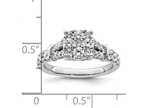 Rhodium Over 14K White Gold Lab Grown Diamond VS/SI GH, Cluster Ring 0.988ctw