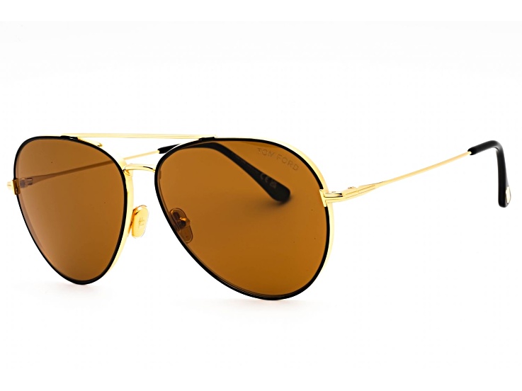 Tom Ford Shiny Black and Gold Tone Aviator Frames / Gray Brown