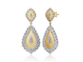 Clear Cubic Zirconia, Rhodium Plated and 14K Gold Plated over Brass Drop Earrings