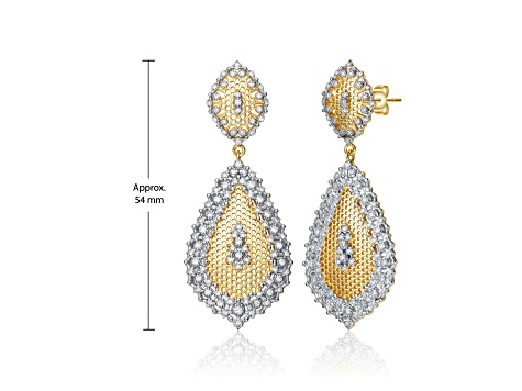 Clear Cubic Zirconia, Rhodium Plated and 14K Gold Plated over Brass Drop Earrings