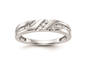 Rhodium Over 14K White Gold Diamond Trio Men's Wedding Band 0.14ctw