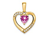 14k Yellow Gold Lab Created Pink Sapphire and Diamond Heart Pendant