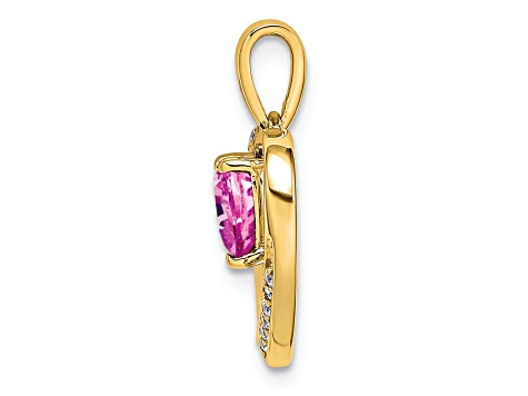 14k Yellow Gold Lab Created Pink Sapphire and Diamond Heart Pendant