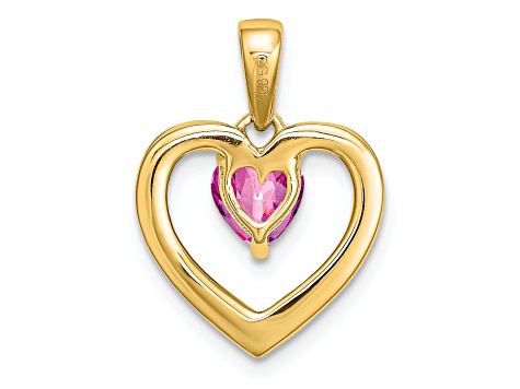 14k Yellow Gold Lab Created Pink Sapphire and Diamond Heart Pendant