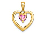 14k Yellow Gold Lab Created Pink Sapphire and Diamond Heart Pendant