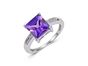 Princess Cut Lab Created Purple Sapphire with White Topaz Accents Sterling Silver Ring, 3.63ctw