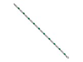 Rhodium Over 14k White Gold Diamond and Emerald Bracelet