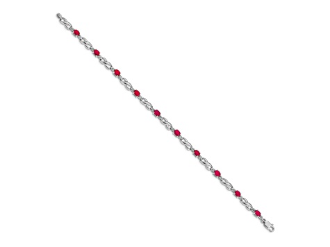 Rhodium Over 14k White Gold Diamond and Ruby Bracelet