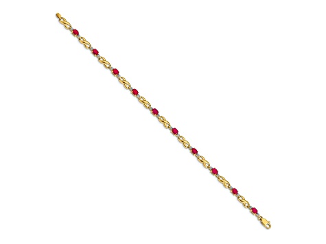 14k Yellow Gold and Rhodium Over 14k Yellow Gold Diamond and Oval Ruby Bracelet