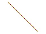 14k Yellow Gold and Rhodium Over 14k Yellow Gold Diamond and Oval Ruby Bracelet