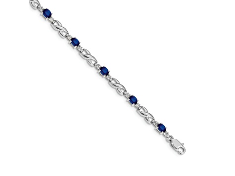 Rhodium Over 14k White Gold Diamond and Sapphire Bracelet