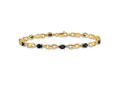 14k Yellow Gold and Rhodium Over 14k Yellow Gold Diamond and Oval Sapphire Bracelet