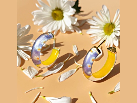 14K Yellow Gold Over Sterling Silver Illusion Hoops in Daisy