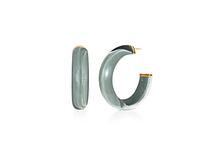 14K Yellow Gold Over Sterling Silver Illusion Acrylic Hoops in Watercress