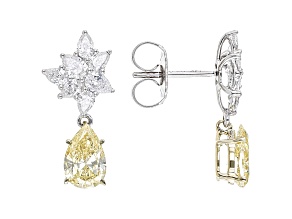 Pear Shape Yellow And Round White Lab-Grown Diamond 14kt White Gold Dangle Earrings 1.90ctw
