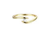 White Genuine Freshwater Pearl, 14K Yellow Gold Plated over Sterling Silver Ocean Wave Stacking Ring