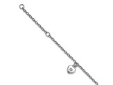 Rhodium Over Sterling Silver  Cubic Zirconia Heart with 1-inch Extension Bracelet