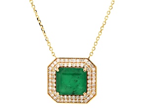 4.70 Ctw Emerald and 0.53 Ctw White Diamond Pendant in 14K YG