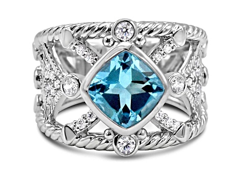 Judith Ripka 1.78ct Swiss Blue Topaz And 0.56ctw Bella Luce Rhodium Over Sterling Ring