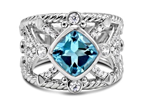Judith Ripka 1.78ct Swiss Blue Topaz And 0.56ctw Bella Luce Rhodium Over Sterling Ring