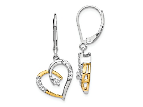 14K Yellow and White Gold Lab Grown Diamond Heart Leverback Earrings