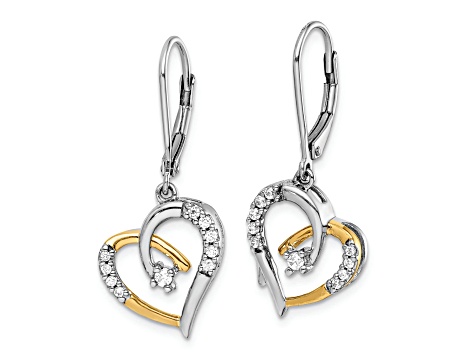 14K Yellow and White Gold Lab Grown Diamond Heart Leverback Earrings