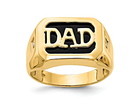 14K Yellow Gold AA Diamond Men's Onyx Dad Ring