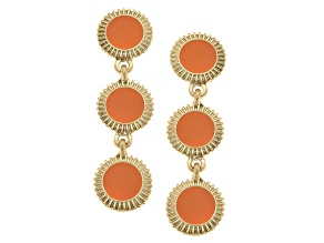 Mary Brian Gold Tone Orange Enamel Disc Earrings