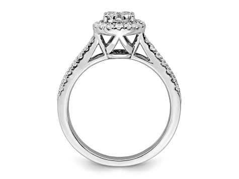 Rhodium Over 14K White Gold Diamond Oval Halo Cluster Engagement Ring 0.73ctw