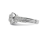 Rhodium Over 14K White Gold Diamond Oval Halo Cluster Engagement Ring 0.73ctw