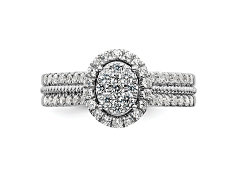 Rhodium Over 14K White Gold Diamond Oval Halo Cluster Engagement Ring 0.73ctw