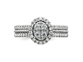 Rhodium Over 14K White Gold Diamond Oval Halo Cluster Engagement Ring 0.73ctw